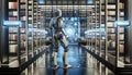 Futuristic Robot in High-Tech Library