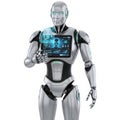 Futuristic Robot Interacting with Advanced Holographic Interface Royalty Free Stock Photo