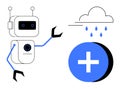 Futuristic Robot Interacting with Cloud Computing and Digital Health Symbols Royalty Free Stock Photo