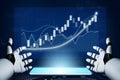 Futuristic Robot Interacting with Digital Stock Market Data on Transparent Screen Impute Royalty Free Stock Photo