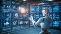 AI Robot Analyzing Data on Futuristic Screens AI generated.