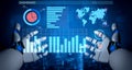 Futuristic Robot Interface Analyzing Data on a Virtual Dashboard with Global Map and Graphs in a Digital Environment Royalty Free Stock Photo
