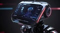 Futuristic robot interface displaying advanced technology and data visuals Royalty Free Stock Photo