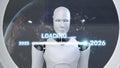 Futuristic Robot Interface Displaying Loading Screen with Earth Background Representing Technological Progress in 2025 Royalty Free Stock Photo