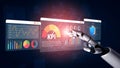 Futuristic Robot Interface Interacting with Digital Data Displays Featuring Graphs, KPIs, and Analytics in a High-Tech Royalty Free Stock Photo