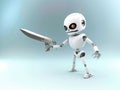 Futuristic robot holding a sword in a ready stance