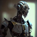 Futuristic Robot: A Metallic Humanoid Sentinel. AI Generated