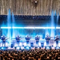 A futuristic robot orchestra performing a symphony of electronic music in a grand concert hall2, Generative AI