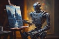 Futuristic Robot painting artificial intelligence Ai