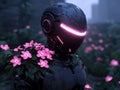 Futuristic robot with pink flowers Royalty Free Stock Photo