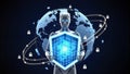 Futuristic robot protecting the world with a shield of data security Royalty Free Stock Photo