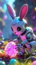 Robot rabbit with a futuristic egg outdoors Royalty Free Stock Photo