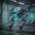 Futuristic robot resembling a quadruped animal in a high-tech laboratory. The robot Royalty Free Stock Photo