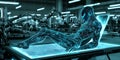 Futuristic Robot on Tech Table AI Industry 4 0 Cyborg Automation