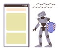Futuristic Robot with Shield Guarding a Mobile Interface Display Royalty Free Stock Photo
