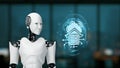 Futuristic robot with artificial intelligence technology and cloud computing icon representing modern innovation and Royalty Free Stock Photo