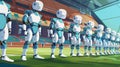 Futuristic Robot Soccer Team Lined Up on the Field Ready for Match Royalty Free Stock Photo
