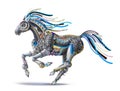 Futuristic robot steel horse runs a gallop