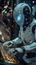 Futuristic robot typing on keyboard in high-tech environment Royalty Free Stock Photo