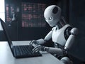 Futuristic robot using computer. AI generated Royalty Free Stock Photo