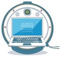 Futuristic robot vacuum cleaner with laptop interface and camera for smart home technology Royalty Free Stock Photo