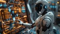 Futuristic Robot Working on Advanced Data Interface - Generative AI Royalty Free Stock Photo