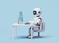Futuristic robot working at computer desk in minimalist office setting Royalty Free Stock Photo