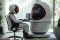 Futuristic Robot Working Beside Human in Sleek Office Royalty Free Stock Photo