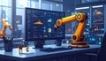Futuristic Robotic Arm and Data Visualization on Computer Screen Royalty Free Stock Photo
