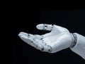 A futuristic robotic arm extending for a handshake, representing trust in AI advancements.