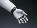 A futuristic robotic arm extending for a handshake, representing trust in AI advancements.