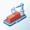 Futuristic Robotic Arm Handling Shipping Container Royalty Free Stock Photo