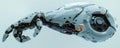Futuristic robotic arm with intricate mechanical details, white and gray tones, capturing a tech-driven atmosphere