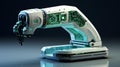 Futuristic Robotic Arm Securing Digital Vault - Intricate Design, Green Binary Code Royalty Free Stock Photo