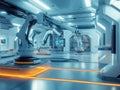 Futuristic Robotic Arms Automate Tasks in Advanced Factory Setting, Showcasing Cutting-Edge Technology and Efficien