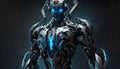 Futuristic robotic cyborg with metallic torso and blue robotic arm generated by AI