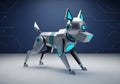 A futuristic robotic dog stands in a sleek, minimalistic environment. It has a shiny Royalty Free Stock Photo