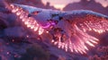 Futuristic robotic eagle in flight at sunset, glowing pink and white Royalty Free Stock Photo