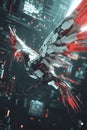 Futuristic Robotic Eagle Flying in High-Tech Data Environment Royalty Free Stock Photo