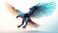 Robotic eagle with mechanical wings soaring against a gradient background during sunset Royalty Free Stock Photo