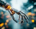Futuristic robotic hand with glowing circuits and high-tech design Royalty Free Stock Photo