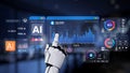 Futuristic robotic hand interacting with advanced data analytics interface, showcasing AI technology and visual Royalty Free Stock Photo