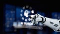 Futuristic robotic hand interacting with AI search interface, showcasing advanced technology and digital exploration in Royalty Free Stock Photo
