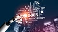 Futuristic Robotic Hand Interacting with Blockchain Keywords and Concepts, Highlighting Digital Assets and Royalty Free Stock Photo