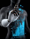 Futuristic Robotic Hand Interacting With Data Visualizations in a Dark Space Royalty Free Stock Photo