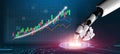 Futuristic Robotic Hand Interacting with Digital Financial Graph and Data Trends Displaying Innovative Technology and AI Royalty Free Stock Photo