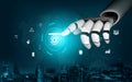 Futuristic Robotic Hand Interacting with Digital Interface Representing Technology and Automation in Modern Data Royalty Free Stock Photo