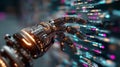 Futuristic robotic hand interacting with a digital interface showcasing advanced technology. Royalty Free Stock Photo