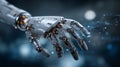 Futuristic robotic hand interacting with digital network symbolizing artificial intelligence and innovation Royalty Free Stock Photo