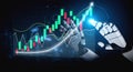 Futuristic Robotic Hand Interacting with Digital Stock Market Chart and Growing Data Visualization Impute Royalty Free Stock Photo